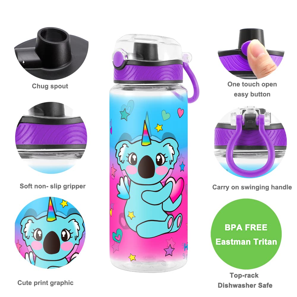 Cute Water Bottle for School Kids Girls, BPA FREE Tritan & Leak Proof & Easy Clean & Carry Handle, 23oz/ 680ml (Koala)