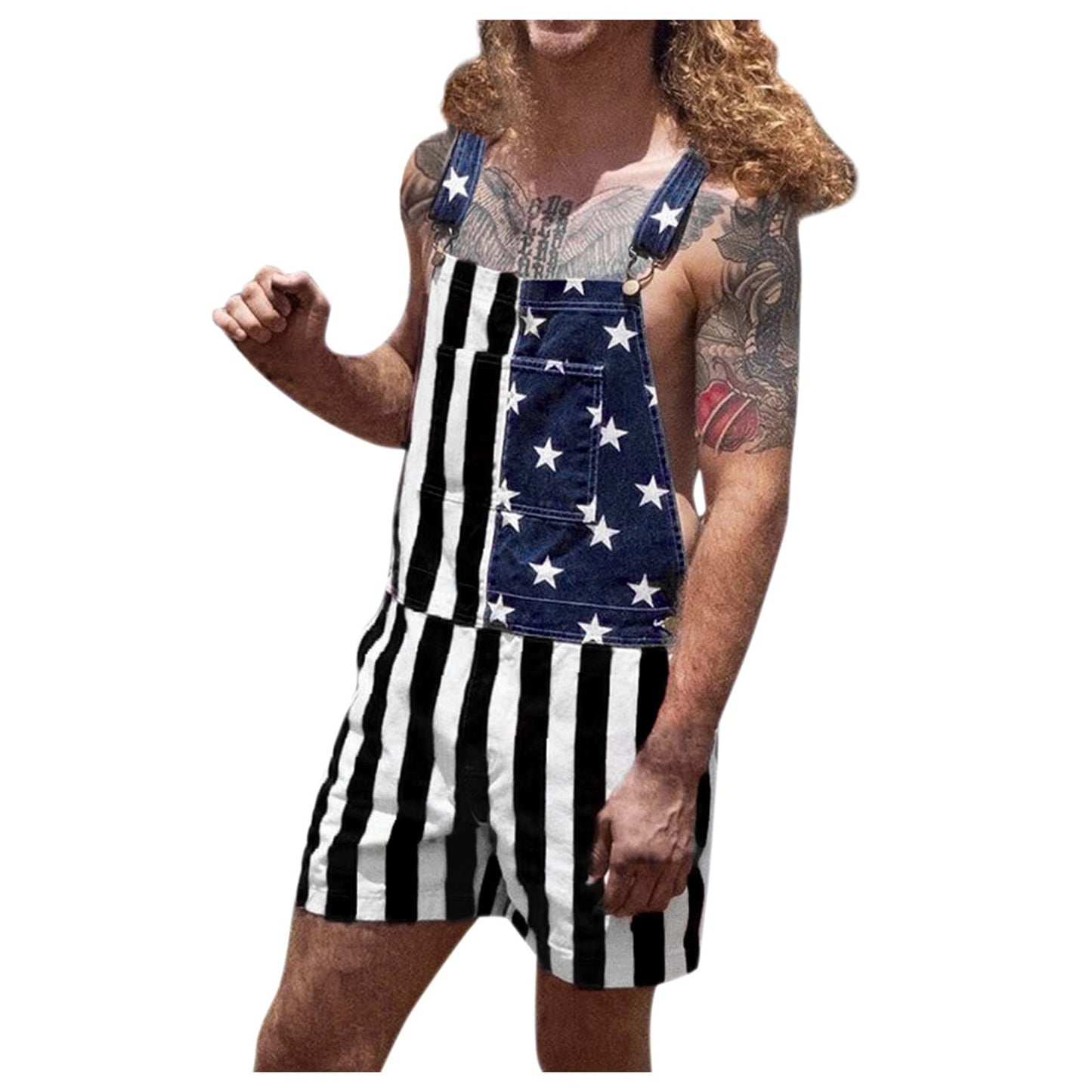 American Flag Jean Shorts Bib Overalls Men Denim American Flag Romper 4Th of July USA Clothes Mens Rompers for Adults Boy 4Th of July Outfit 4Th of July Skirt USA Fanny Pack
