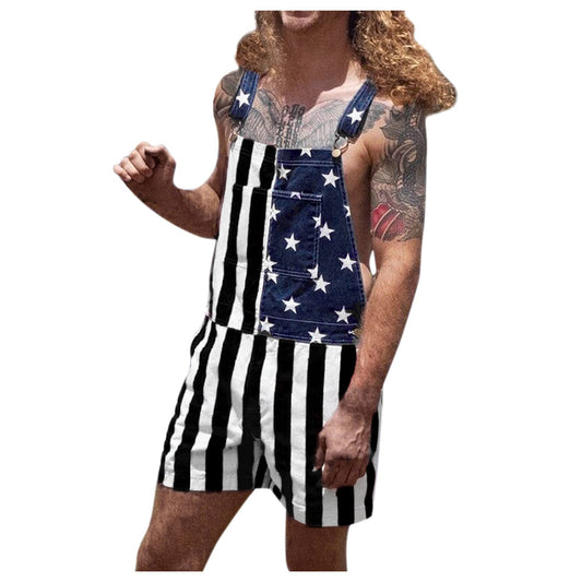 American Flag Jean Shorts Bib Overalls Men Denim American Flag Romper 4Th of July USA Clothes Mens Rompers for Adults Boy 4Th of July Outfit 4Th of July Skirt USA Fanny Pack