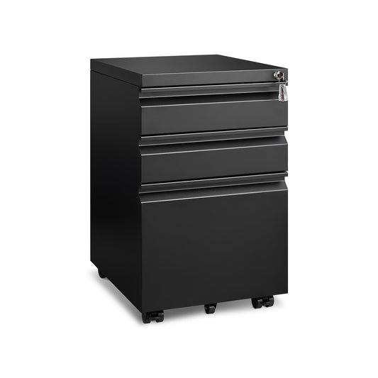 Approgreent 3 Drawer File Cabinet for Home Office, Under Desk Mobile Filing Cabinet with Lock for A4-Size/Letter-Size/Legal-Size, Black (HSEJ-3D)