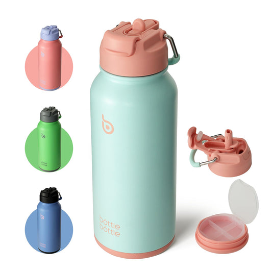 BOTTLE BOTTLE 32oz Insulated Water Bottle Stainless Steel Sport Water Bottle with Straw Dual-use Lid Design for Gym with Pill Box (dreamy ocean)