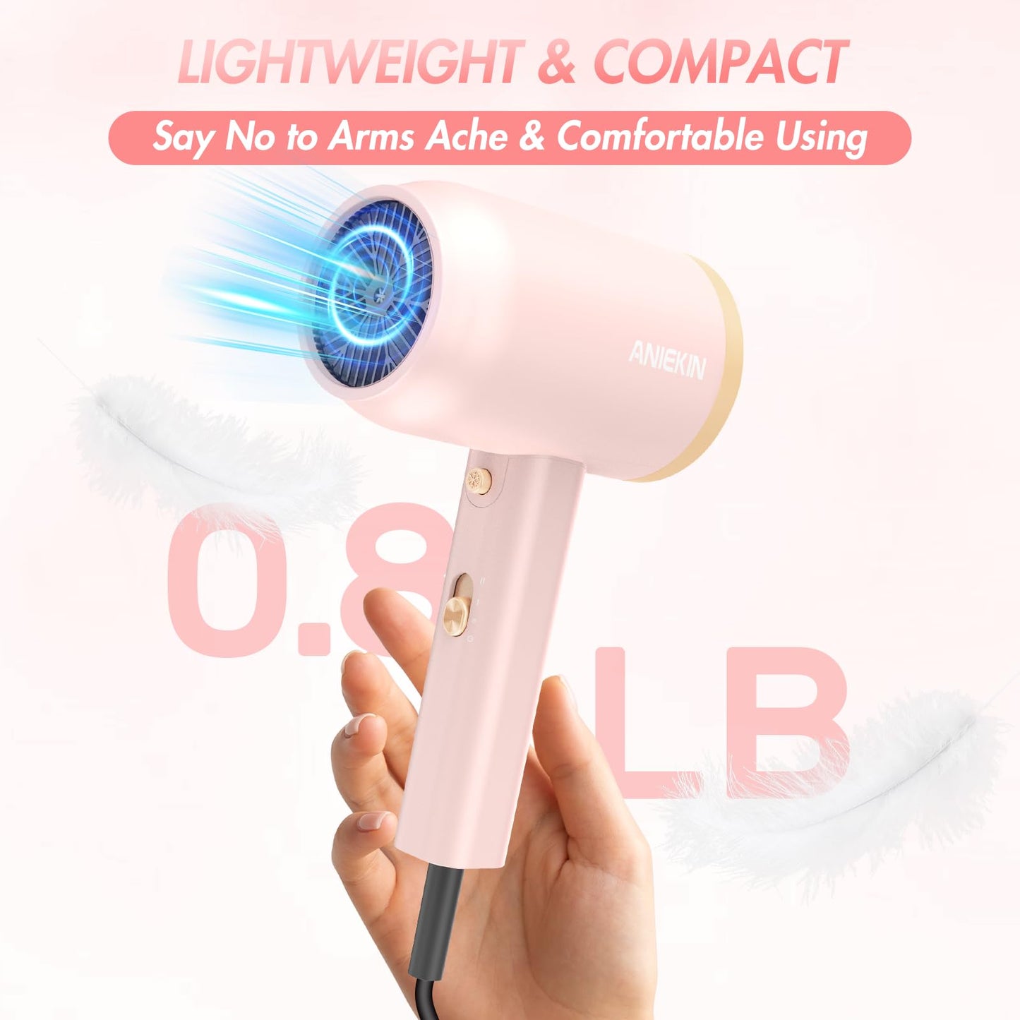 ANIEKIN Hair Dryer, 1875 Watts Fast Drying Blow Dryer with Diffuser and Concentrator, Compact Lightweight Hair Dryer for Women and Men