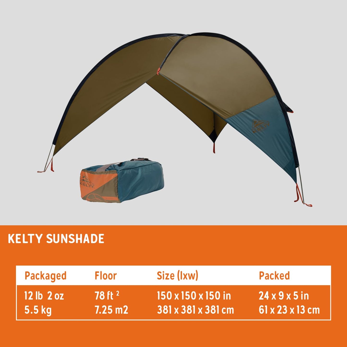 Kelty Sunshade – Pop Up Portable Shade UV Shelter for Beach Trips, Soccer Games, Backyard, Camping, Adjustable Side Wall, Wind Protection, Huge Interior Space, 2024 Model (Fallen Rock)