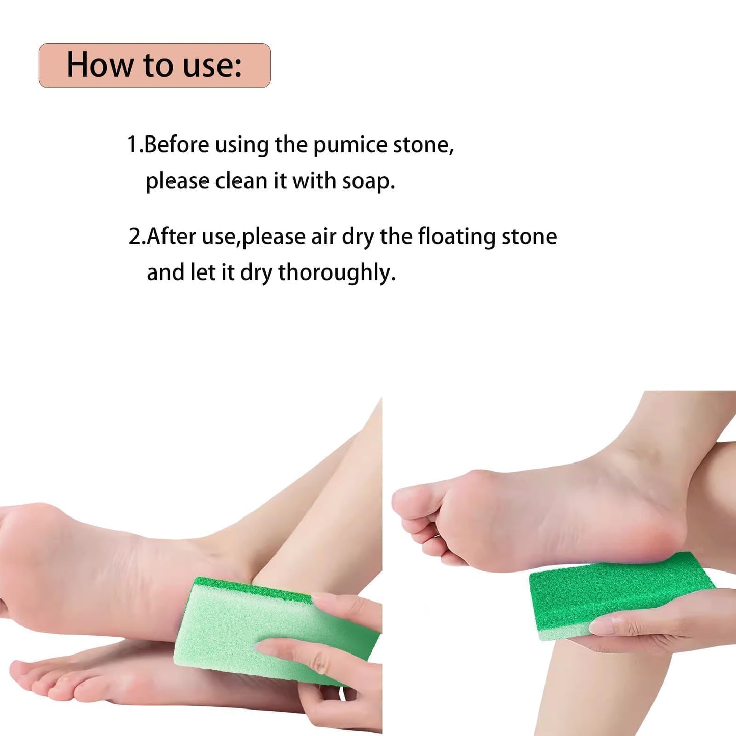 1 Pack Double-Sided Pumice Stone for Feet, Pumice Stone for Feet, Foot Scrubber，Effective Pedicure Tools (Green)