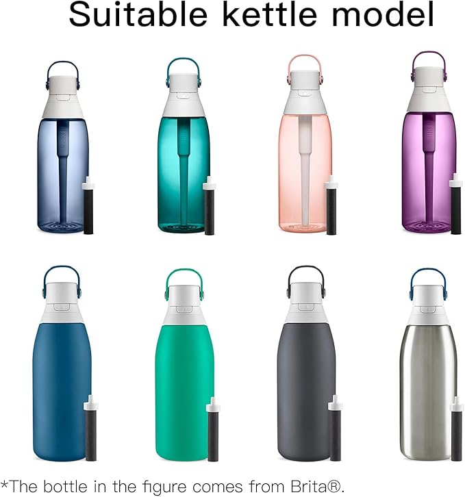 Water Bottle Filter, Replacement for Brita® BB06, Brita® Hard Sided, Stainless Steel and Plastic Bottle Filter, Reduces Chlorine, BPA-Free, Last Up to 2 Months or 40 Gallons (Pack of 2)