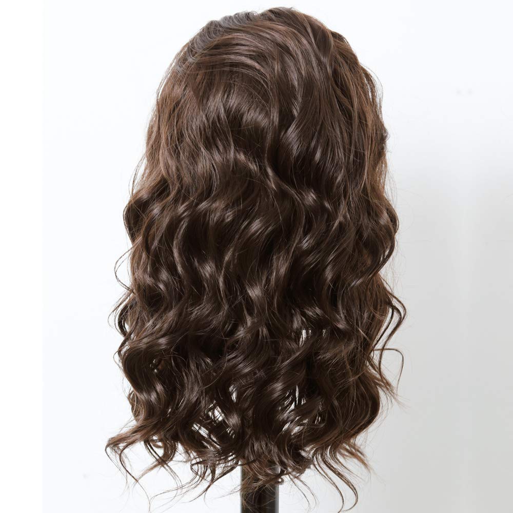 ANDRIA 13X4 HD Lace Front Wigs Pre-Plucked Hairline 16 Inches Body Wave Chocolate Glueless Lace Frontal Wigs with Baby Hair Short Bob Wig 200% Density Loose Wave Short Curly Lace Closure Wig