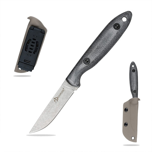 SDOKEDC Knives DC53 Steel Tactical Fixed Blade Knife with kydex sheath for Men EDC Outdoor Camping Survival Hunting (White stone wash)