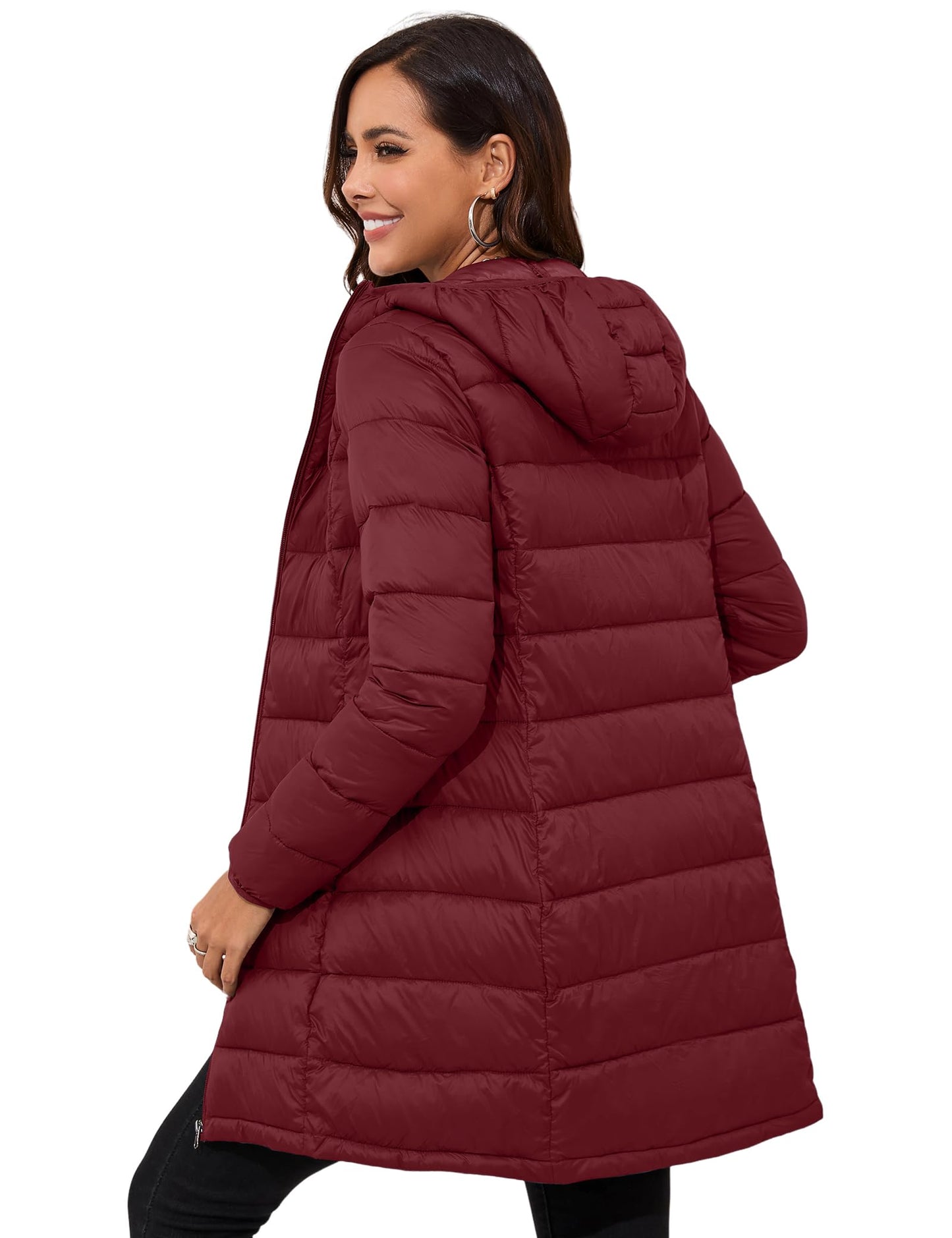 ANOTHER CHOICE Women Packable Puffer Jacket Lightweight Hooded Puffy Jacket (Wine Red, S)