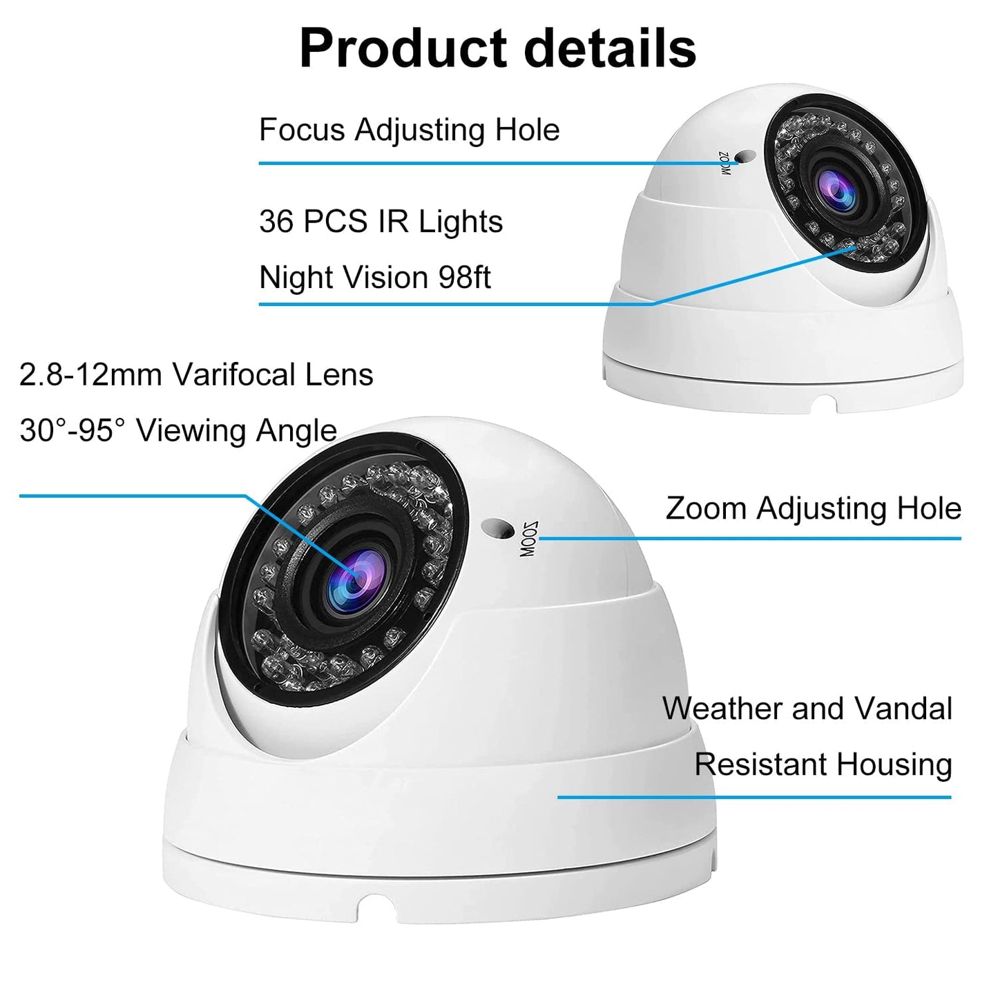 Anpviz Analog CCTV Camera 1080P HD 4-in-1(TVI/AHD/CVI/960H CVBS), 4X Manual Focus/Zoom Analog Camera 2.8-12mm Varifocal Lens, 36 IR-LEDs Dome Turret Security Camera for Indoor and Outdoor