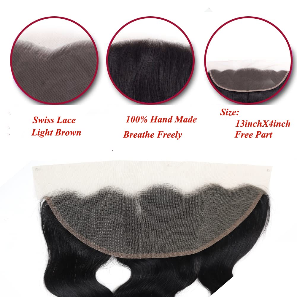 Amella Hair 13x4 Ear to Ear Transparent Lace Frontal Closure Brazilian Body Wave Transparent Lace Frontal Closure 100% Remy Hair Lace Frontal Closure 150% Density Natural Black Color(18 Inch)
