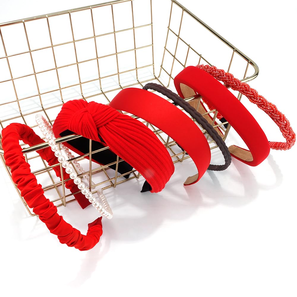 AHONEY 7 Pack Red Headbands for Women Christmas Headbands Trendy Non Slip Hairbands Cute Hair Accessories Multi-style Headband Pack (Redl)