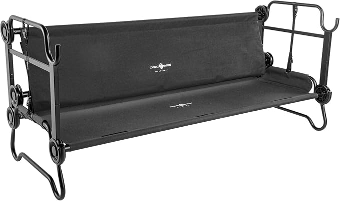 Disc-O-Bed Large Outdoor Convertible 2 Person Bench and Double Camping Cot Portable Bed Bunk System for Adults, Black