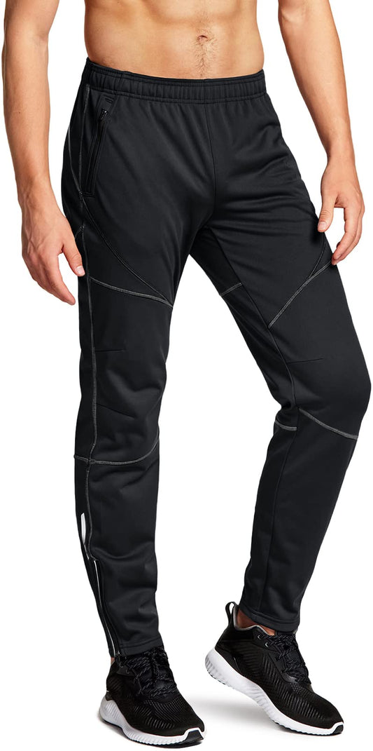 TSLA Men's Thermal Windproof Cycling Pants, Fleece Lined Outdoor Bike Pants, Winter Cold Weather Running Pants, Cycling Pants Black & Grey, XX-Large