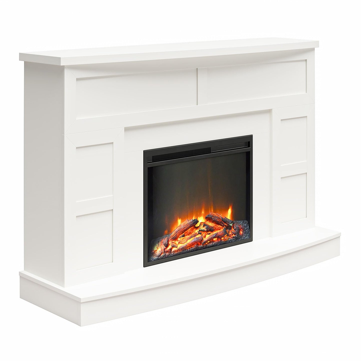 Ameriwood Home Barrow Creek 53.5 Inch Electric Fireplace with Mantel, Replaceable Fireplace Insert Heater, Remote Control, Timer, Realistic Log and Flame Effect, for Living Room or Bedroom, White
