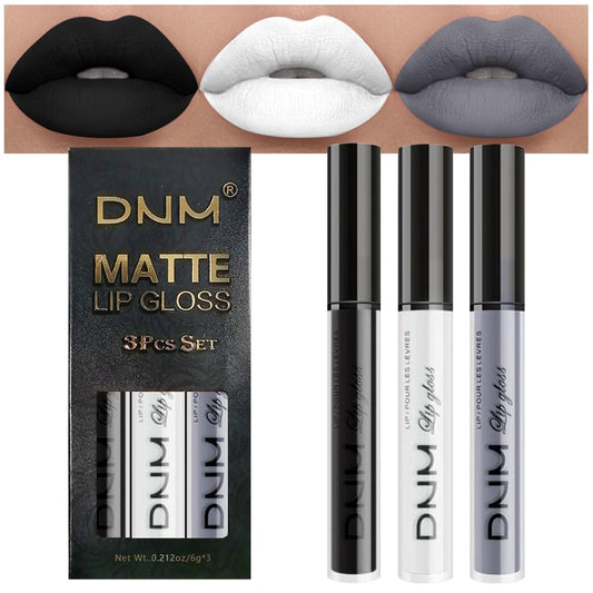 AMY'S DIARY Black White Gray Matte Plum Liquid Lipstick 3Pcs Sets,24-hour Lipstick Long Lasting Permanent L Magic Lipstick Waterproof Lip Stain 24 Smudge Waterproof for Women (Set16)