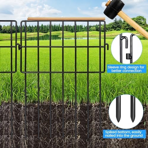 10 Pack Animal Barrier Fences, 1.5" Gap No Digging Garden Fence Panels, Metals Black Deterrent Fence for Dogs Rabbits, Decorative Fence for Outdoor Landscape Patio Total 10 ft(L)×16 in(H)