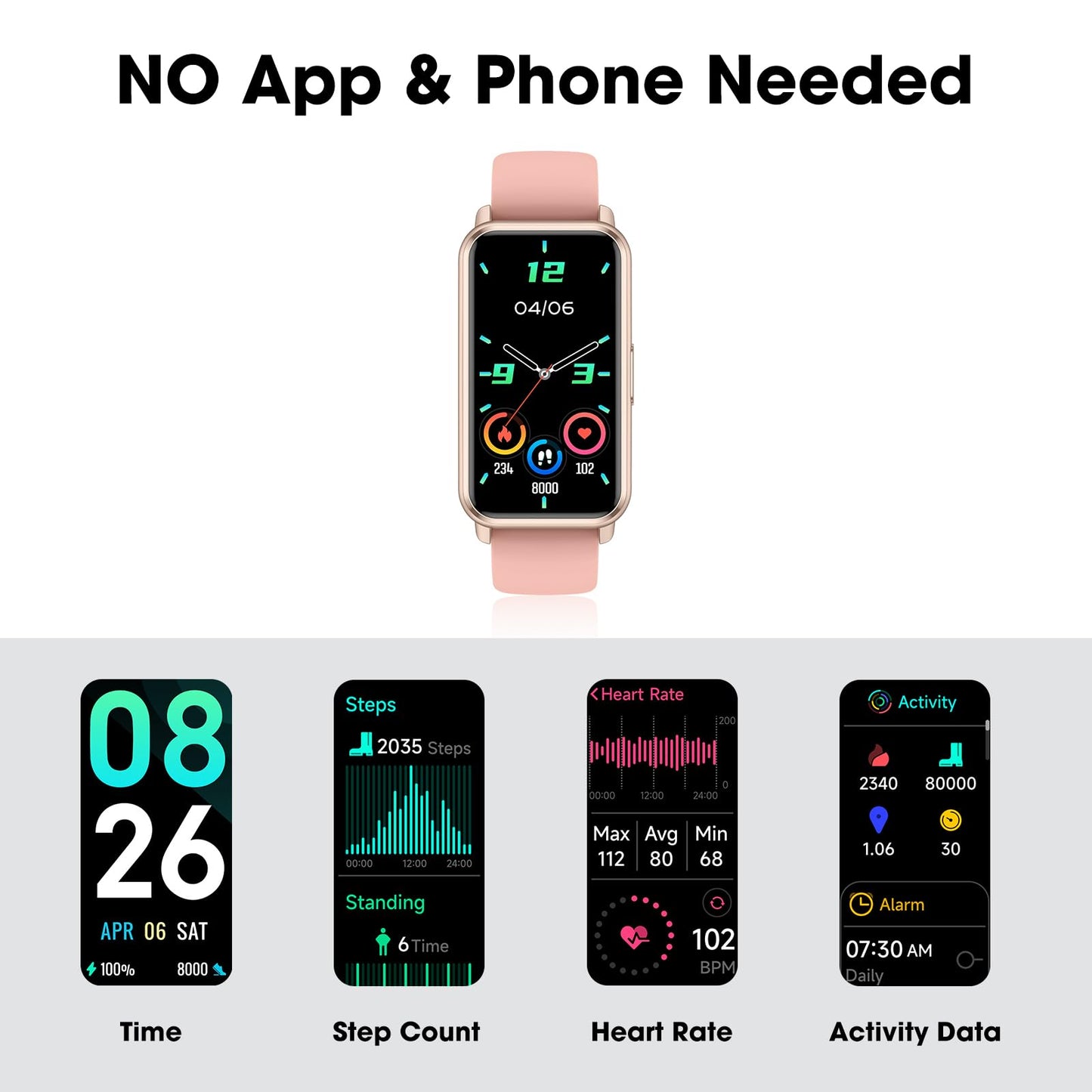 Long Battery Pedometer Watch 14 Days Battery Life, Slim Design No App/Phone Required Fitness Tracker, 50 Meters Waterproof Smart Watch, Heart Rate & Blood Oxygen Monitor Step Counter for Men Women