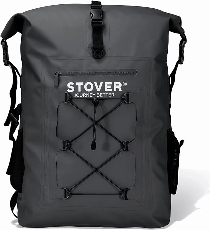 STOVER 5/10/25/30/40/55L Waterproof Dry Backpack- XL Floating Dry Bag for Kayaking, Travel, Tubing, Hiking, Fishing, Camping, Motorcycles, the Beach, Heavy-Duty Roll Top Men/Women (Black)