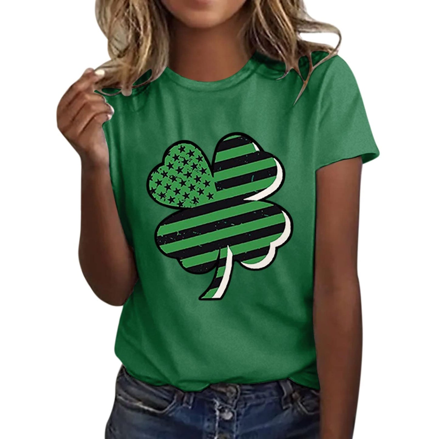 Aniywn Women's St Patricks Day Casual Short Sleeve T-Shirt Round Neck Graphic Print Tee Top Blouse