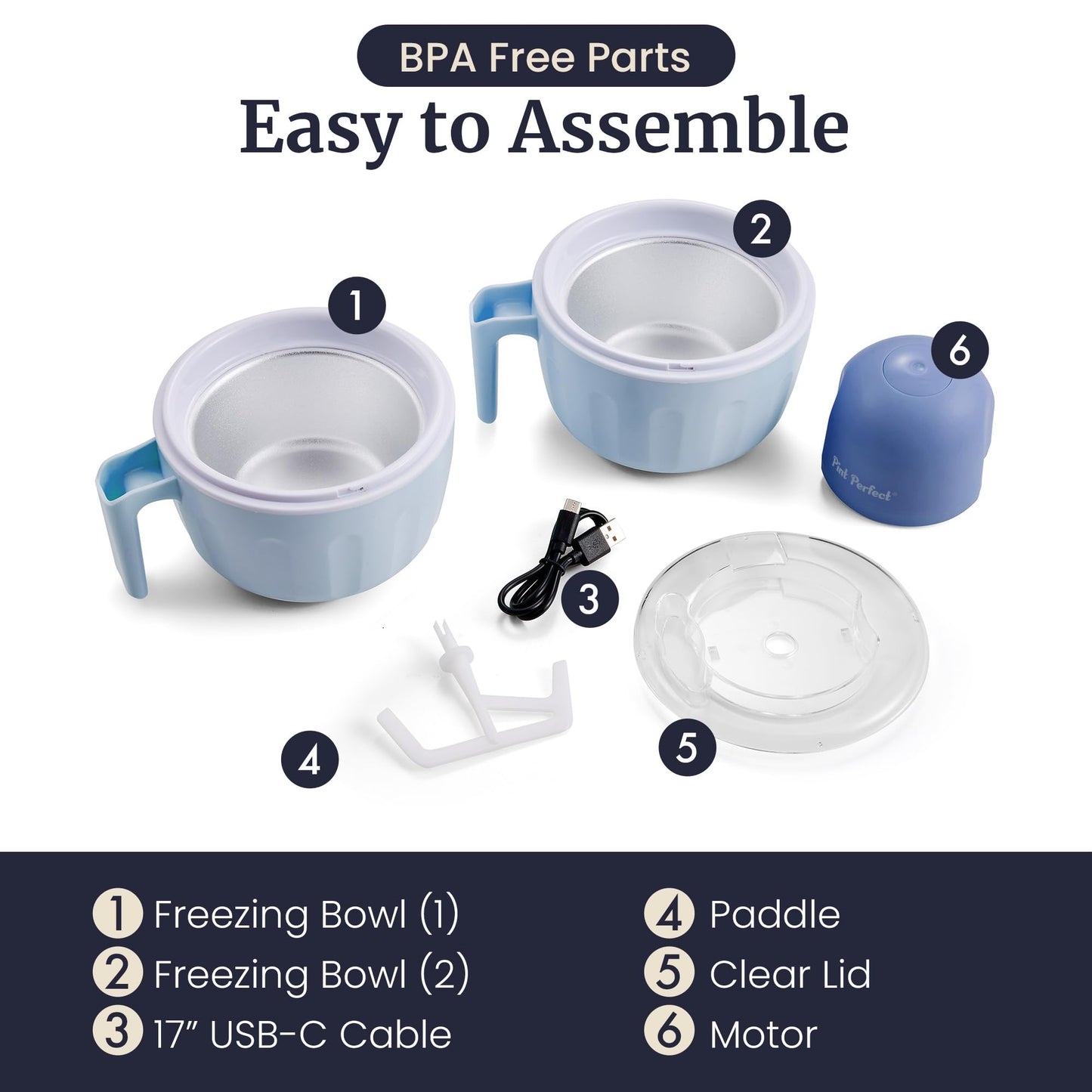 Americana by Elite Pint Perfect™ EIM1205DB Ice Cream Maker, 2 x 1 Pint Capacity Dual Freezing Mugs, Frozen Yogurt, Sorbet, Gelato, Recipes, Periwinkle