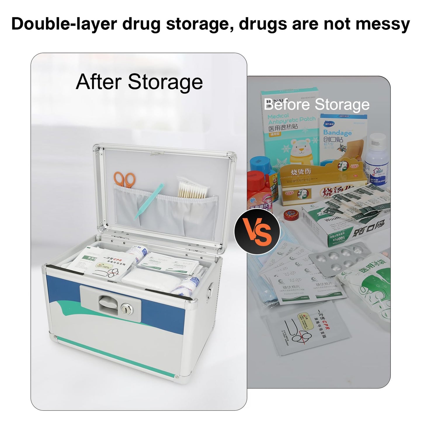 BAGAKE 12-Inch Medicine Lock Box - Keyed Security for Home & Outdoor Use | Lockable Storage Box Durable Aluminum Design | Fits Family Essentials 11.2'' x 7.6'' x 7.6'' Blue