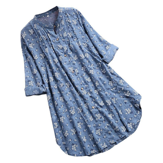 Aniywn Women Round Neck Lace Up Lace Patchwork Flare Pullover Top Casual Plus Size 3/4 Sleeve Floral Printed T-Shirt