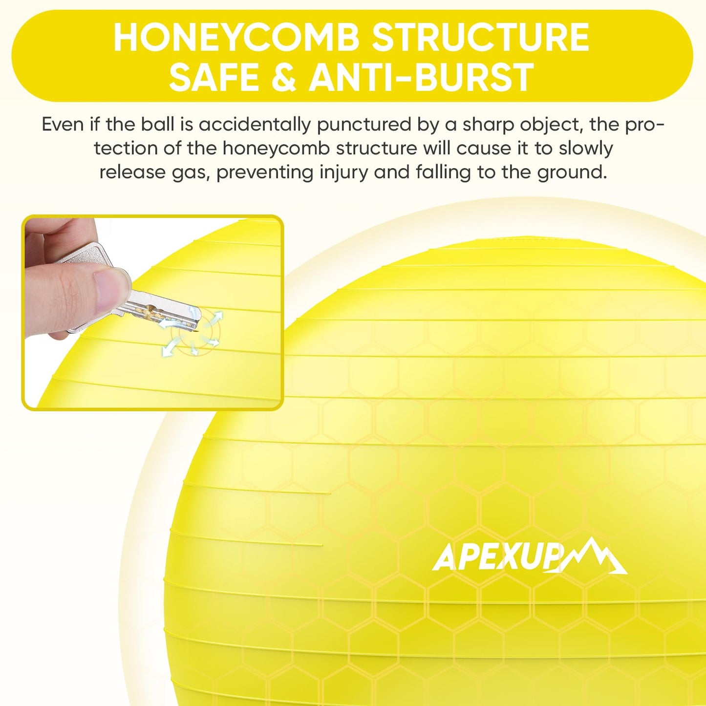 APEXUP Yoga Ball Exercise Ball, Anti Slip Stability Ball Chair, Heavy Duty Large Gym Ball for Fitness, Balance, Core Workout and Physical Therapy (S (15"~18") 45cm, Yellow)
