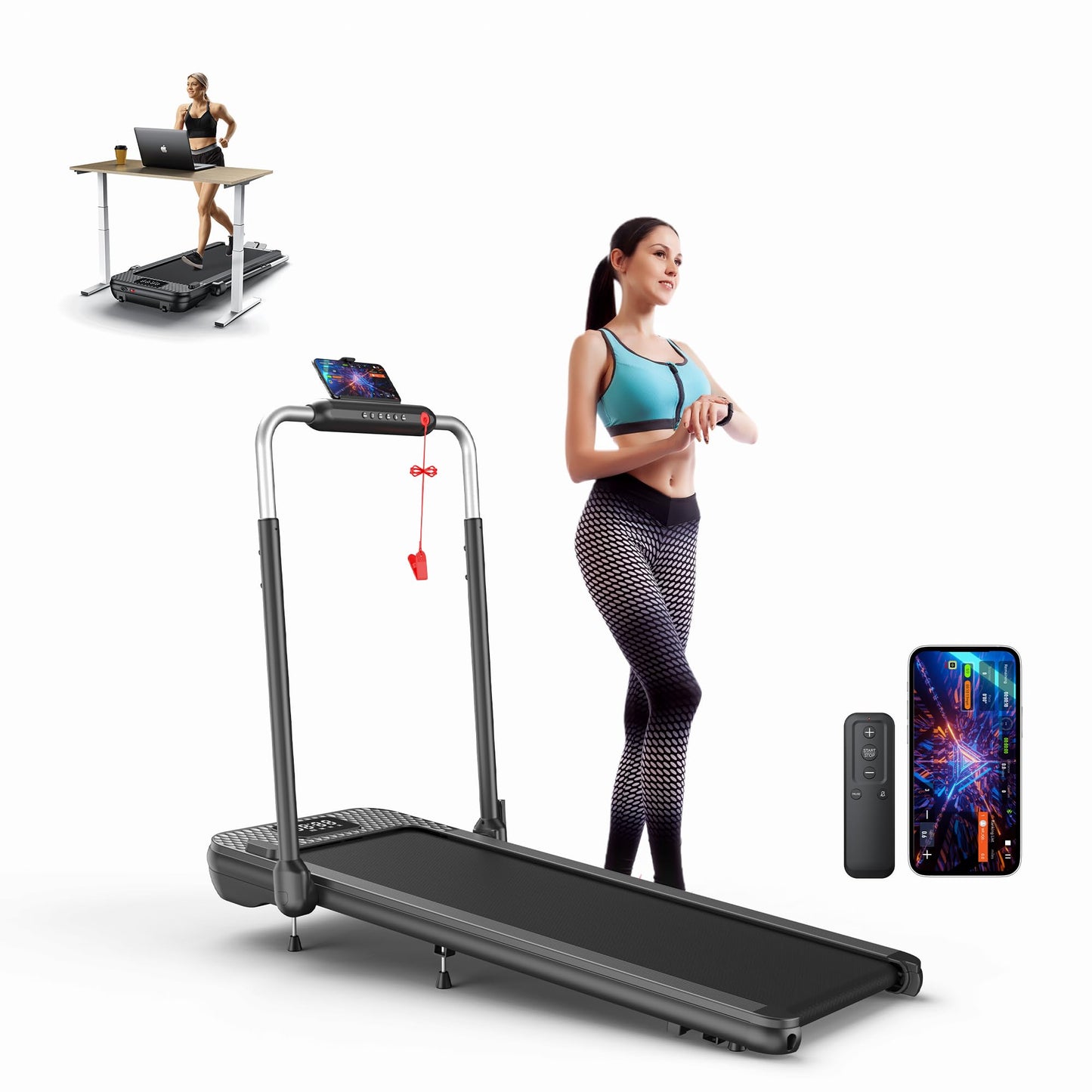 WELLFIT Foldable Walking Pad with 10% Incline, 340+ lbs Capacity, Standing Under Desk Treadmill for Home Office - 3.0HP Low Noise Running Pad with Smart Voice Control,Works with Apps & Remote