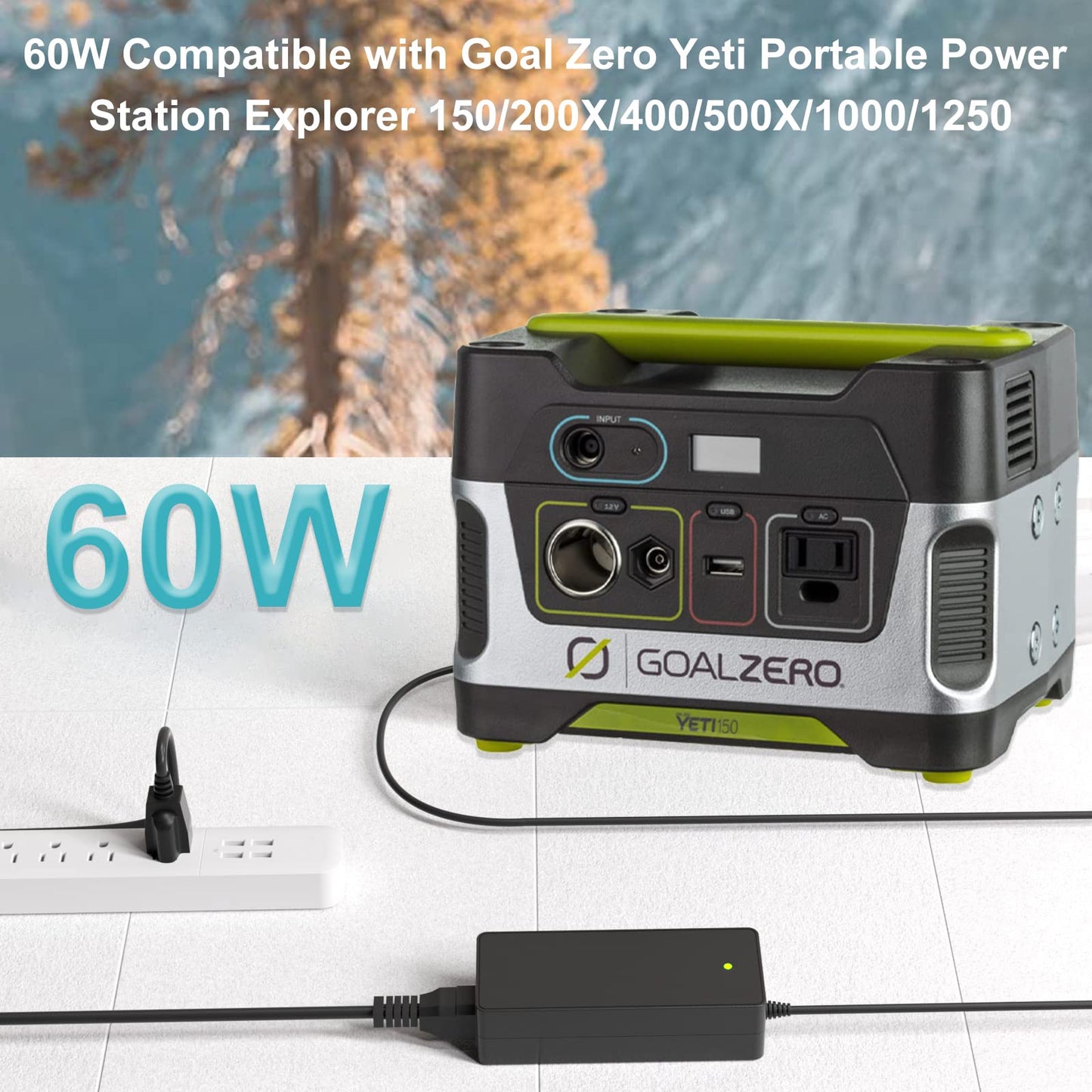 15V 60W Replacement for Goal Zero Yeti Charger AC Adapter for Goal Zero Yeti 150 400 200X 500X Portable Power Station Explorer Solar Generator for FANLIDE Portable Power Station Power Supply Cord