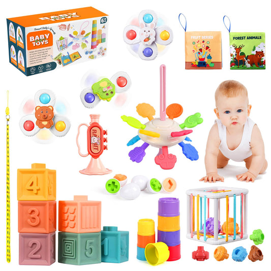 OUWANCH Montessori Toys for Babies 6-12 Months, 8 in 1 Soft Sensory Toddler Bath Toys for Babies, Montessori for 1 Year Old