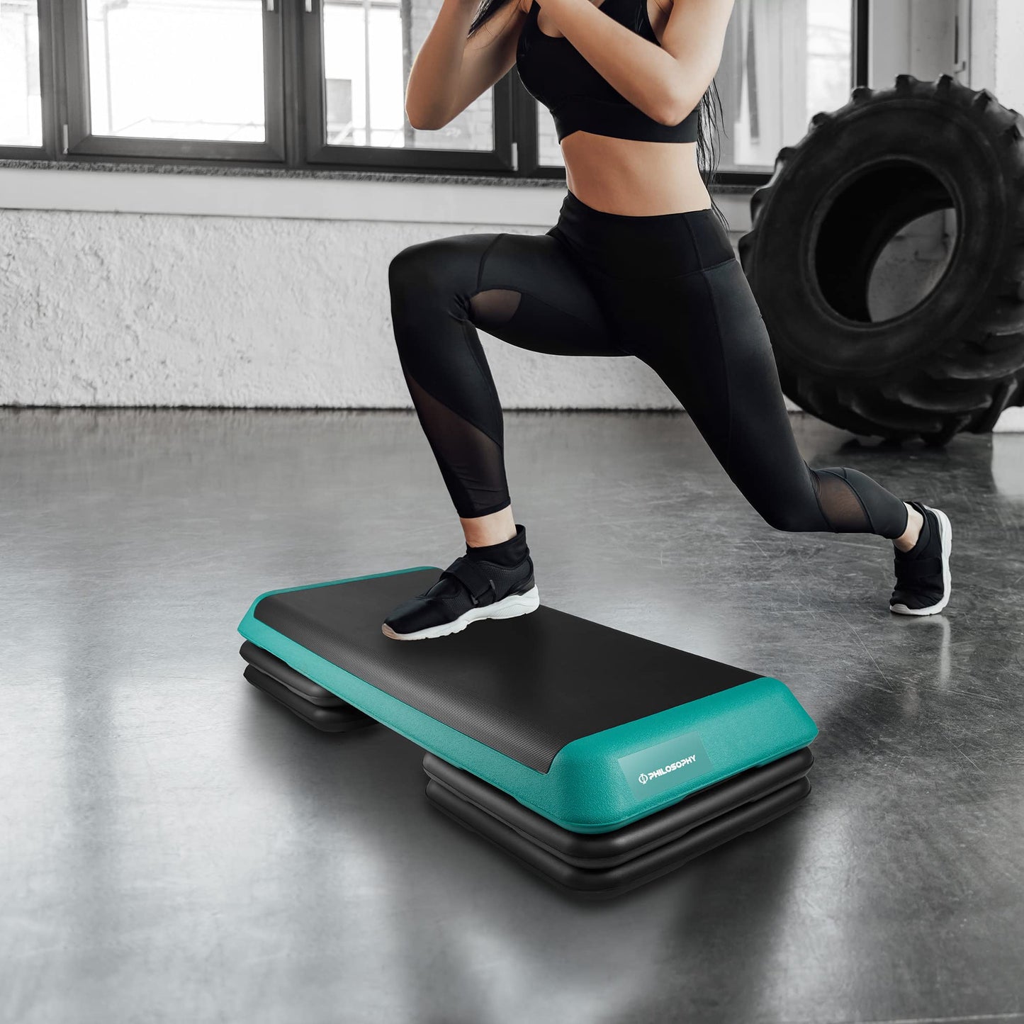 Philosophy Gym Aerobic Exercise Adjustable Step Platform, Health Club Size, with 4 Risers - Green