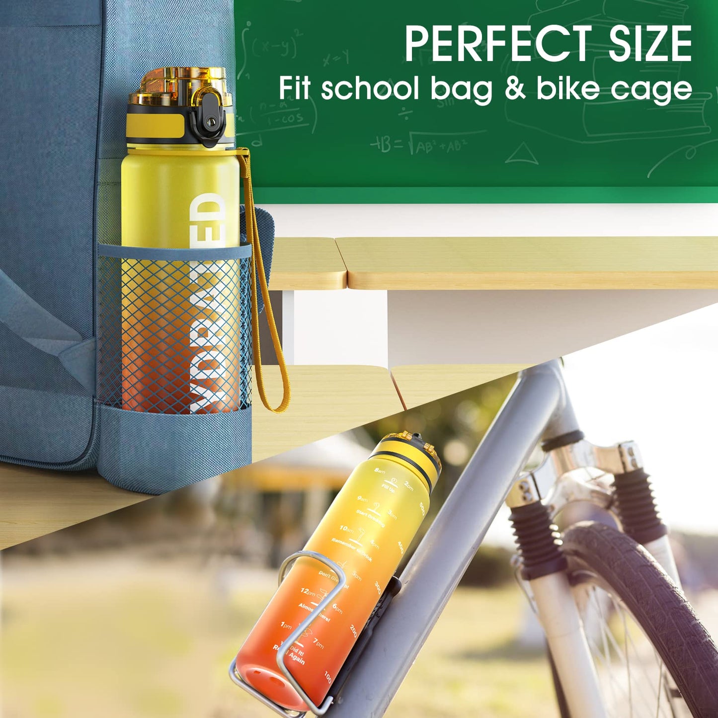 Sahara Sailor Water Bottles, 17oz Motivational Sports Water Bottle with Time Marker - Times to Drink - Tritan, BPA Free, Wide Mouth Leakproof, Fast Flow Technology with Clean Brush (1 Bottle)