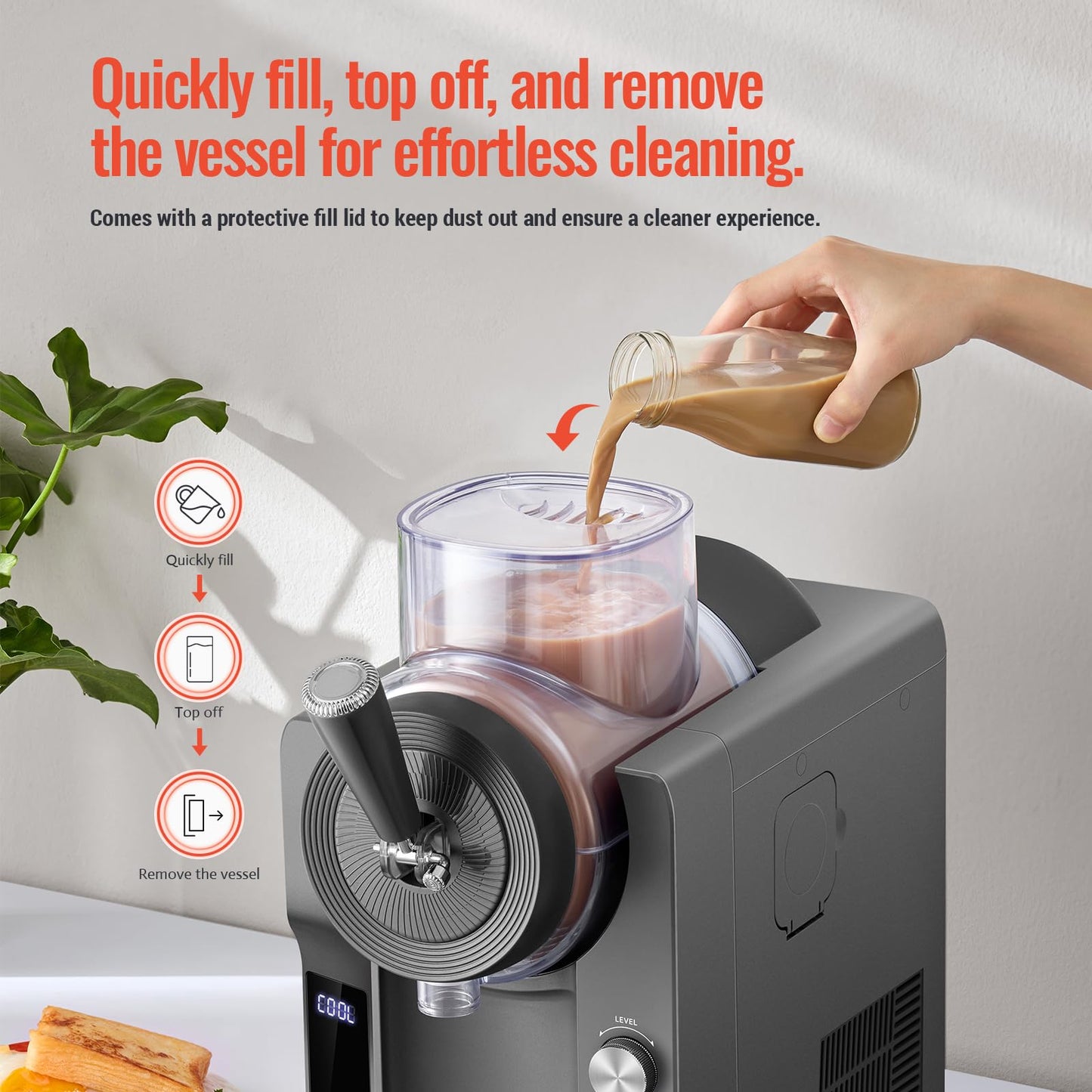 ABUKE Frozen Drink Machine - Digital Slushie Maker with Multiple Modes, Ice Cream, Milkshake & Smoothie, 68oz Capacity, Self-Cleaning, Gray