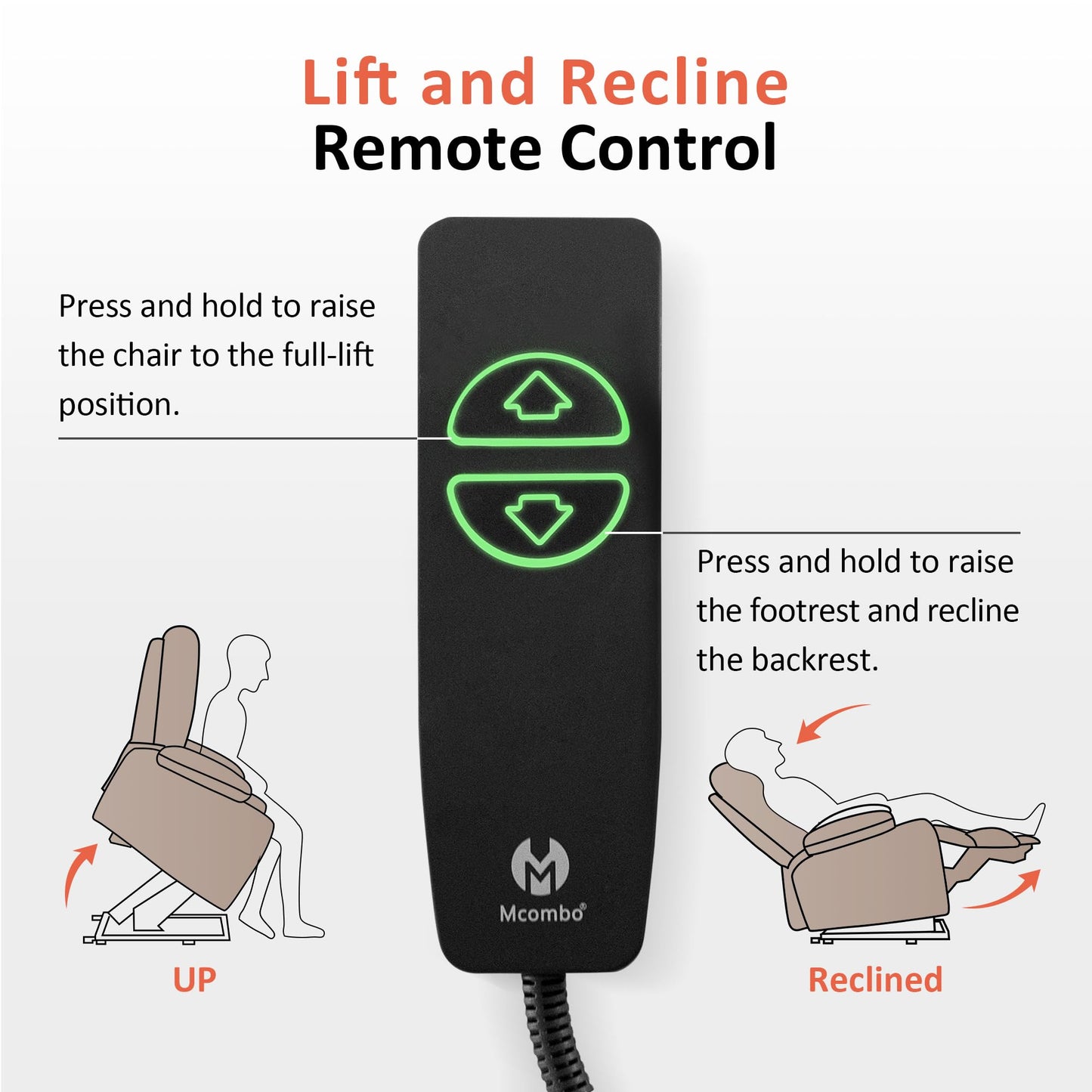 MCombo Power Lift Recliner Chair with Extended Footrest for Elderly People, Fabric 7287 (Dark Gray, Medium)