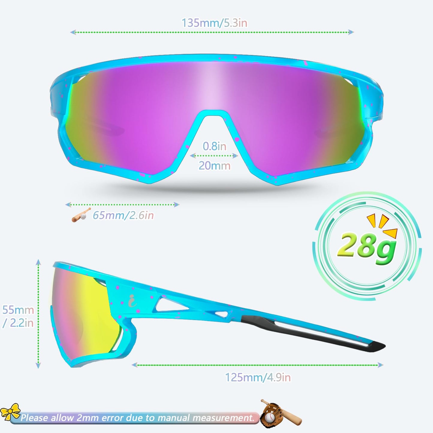 IKTOD Kids Sunglasses Youth Baseball Sunglasses for 8-12-14 Boys Girls,UV Polarized Sports Cycling Skiing for Men Women-K007 (KS-10)