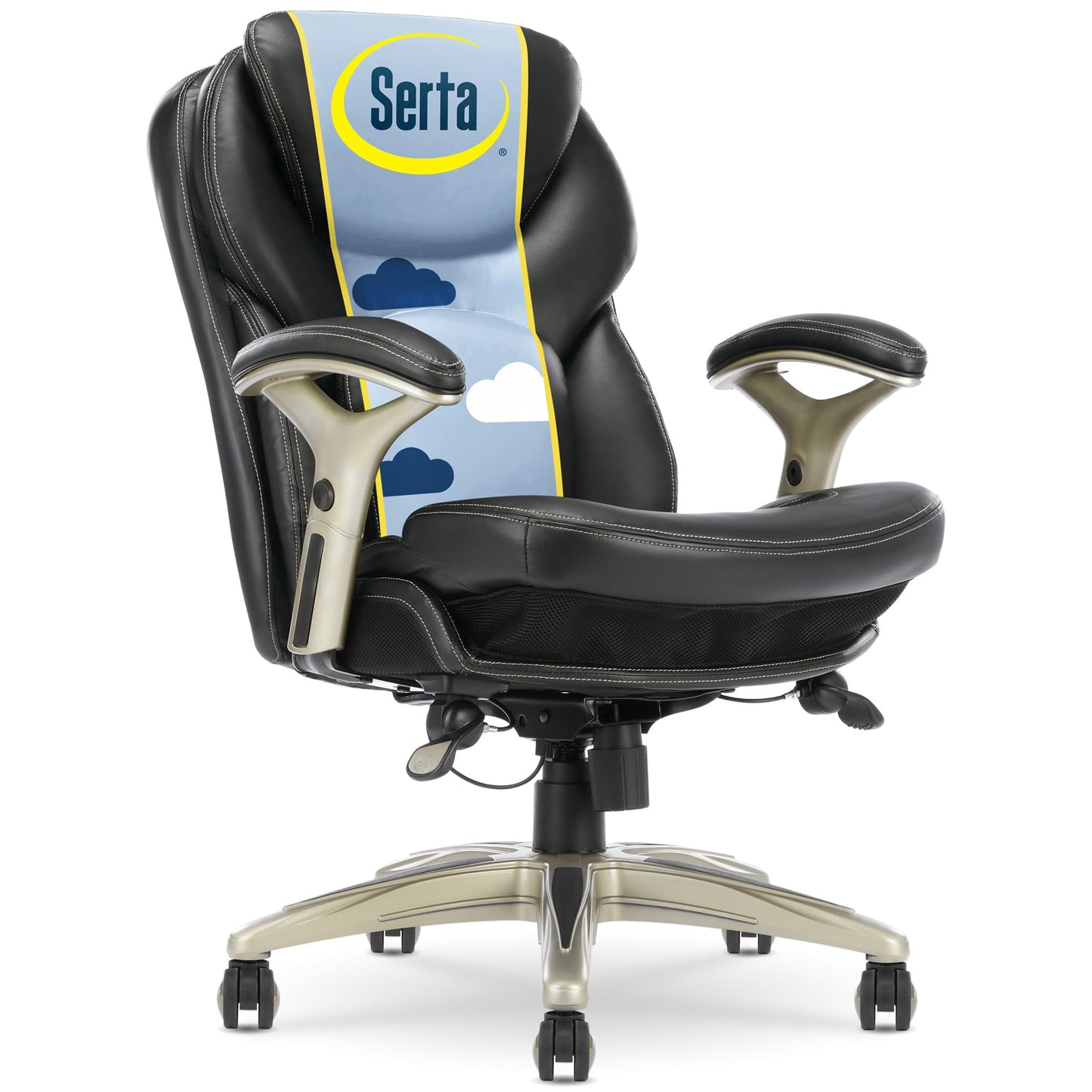 Serta Claremont Ergonomic Executive Office Chair with Back in Motion Technology, Adjustable Mid Back Desk Chair with Lumbar Support, Bonded Leather, Black