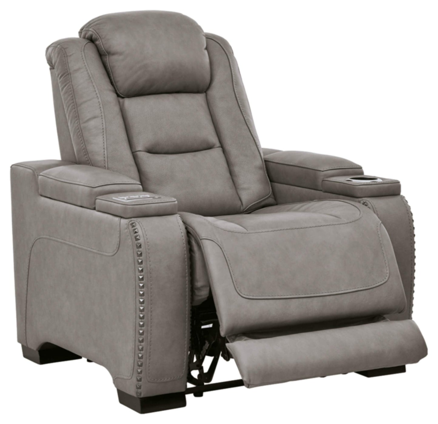 Signature Design by Ashley The Man-Den Leather Power Recliner with Adjustable Headrest & Wireless Charging, Gray