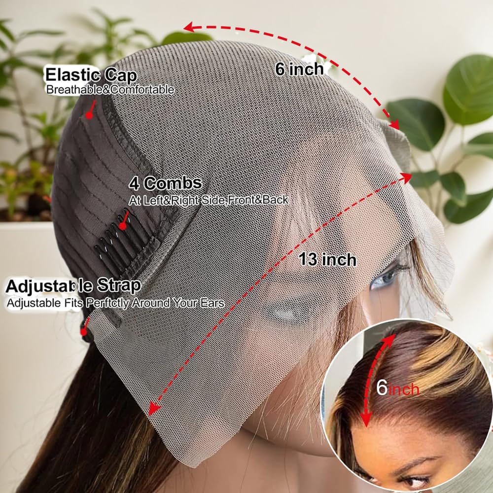 ALLRUN Highlight Lace Front Wig Human Hair 13x6 Highlight Wigs Human Hair Straight P4/27 Highlight Ombre Human Hair Honey Blonde Wig Hd Lace Front Wigs Pre-Plucked With Baby Hair 22 Inch