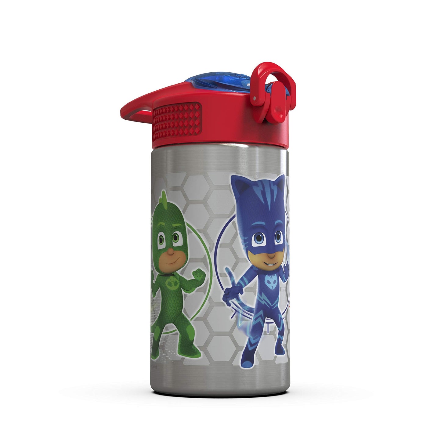 Zak Designs PJ Masks 15.5oz Stainless Steel Kids Water Bottle with Flip-up Straw Spout - BPA Free Durable Design, PJ Masks SS, Catboy, Owlette & Gekko, Single Wall
