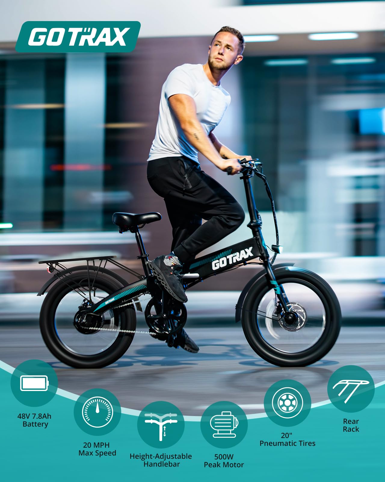 Gotrax R1 20" Folding Electric Bike with 40 Miles Range by 48V Battery, 20Mph Power by 350W, Weighs Only 45lbs, LCD Display & 5 Pedal-Assist Levels, Suitable for Leisure Riding&Commuting Black
