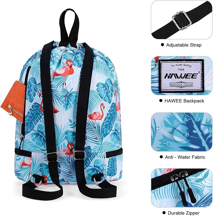 Dry Wet Drawstring Backpack with Shoe Compartment for Women Adjustable Gym Bag