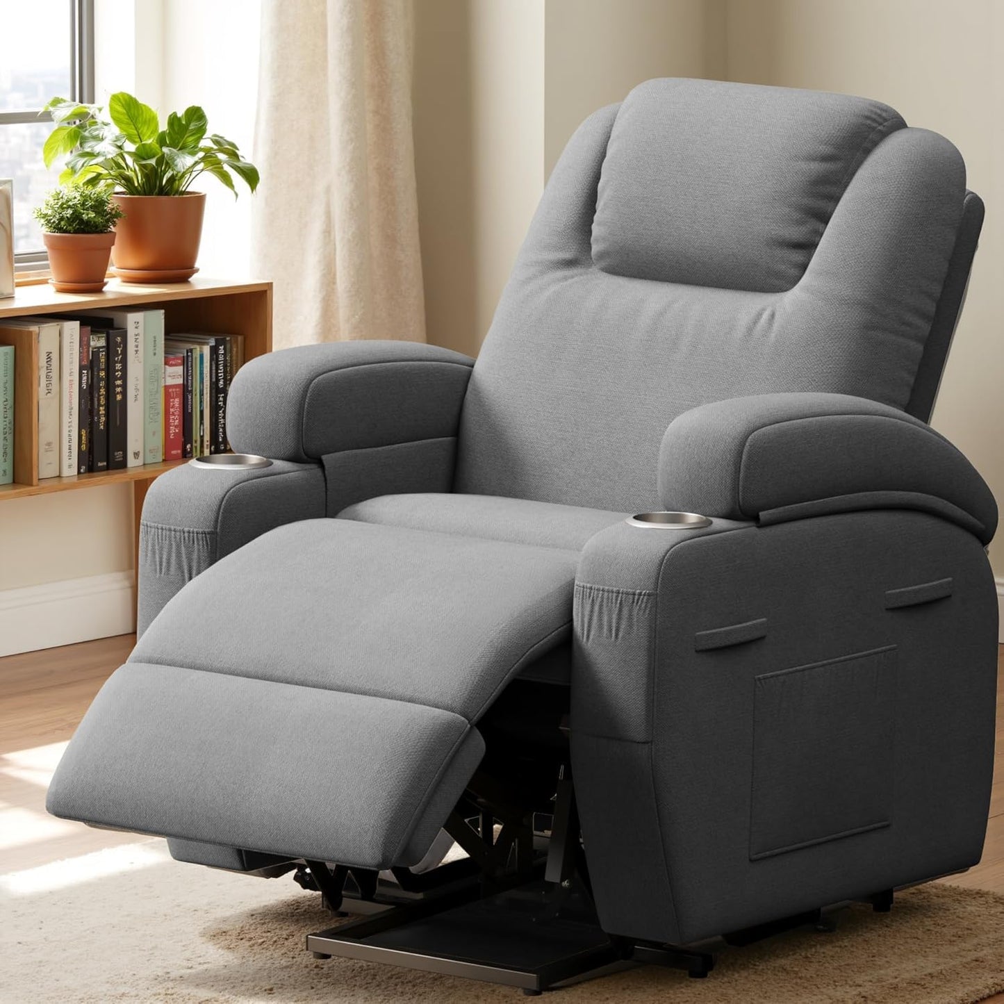 Flamaker Power Lift Recliner Chair with Massage Ergonomic Recliner Chair for Elderly People, Single Sofa with Cup Holders, Side Pockets