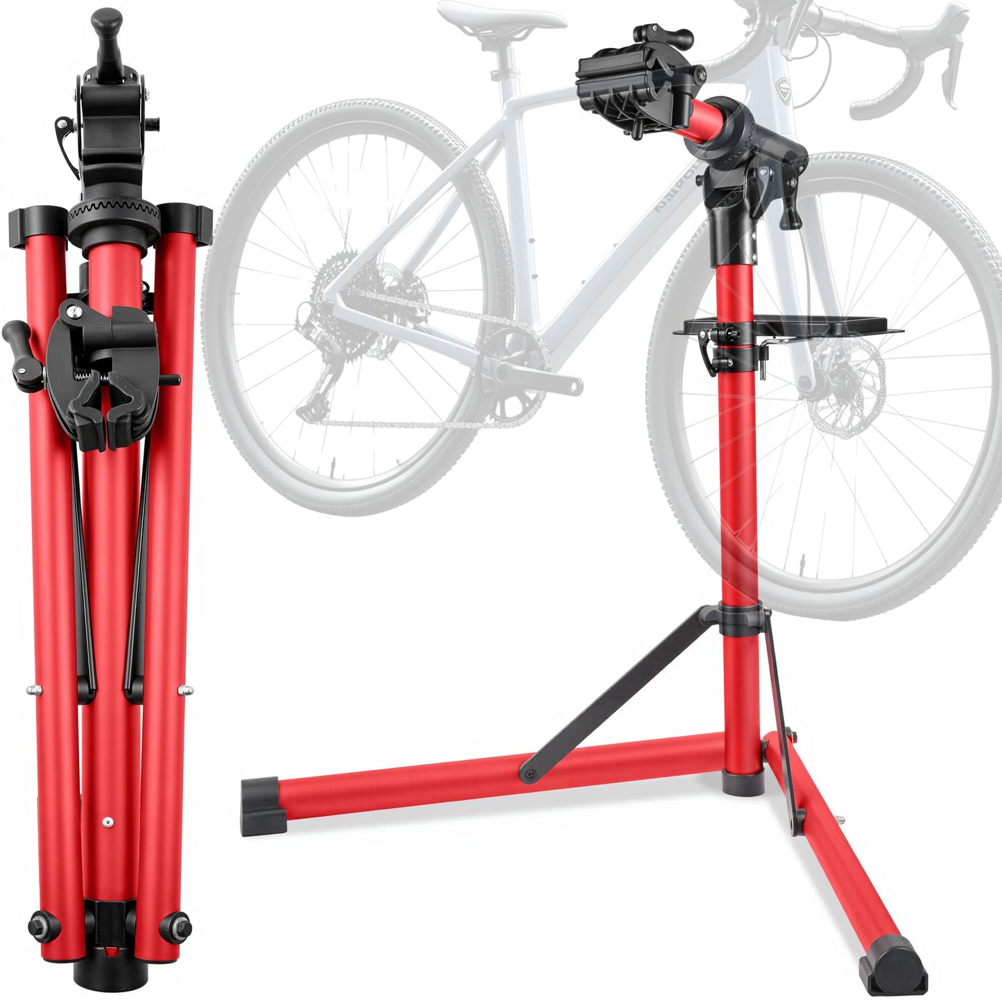 GOEHNER's Upgrade EBike Repair Stand (Max 110 lbs) – Portable Aluminum Bicycle Workstand for Electric, Mountain, and Road Bikes (Red)