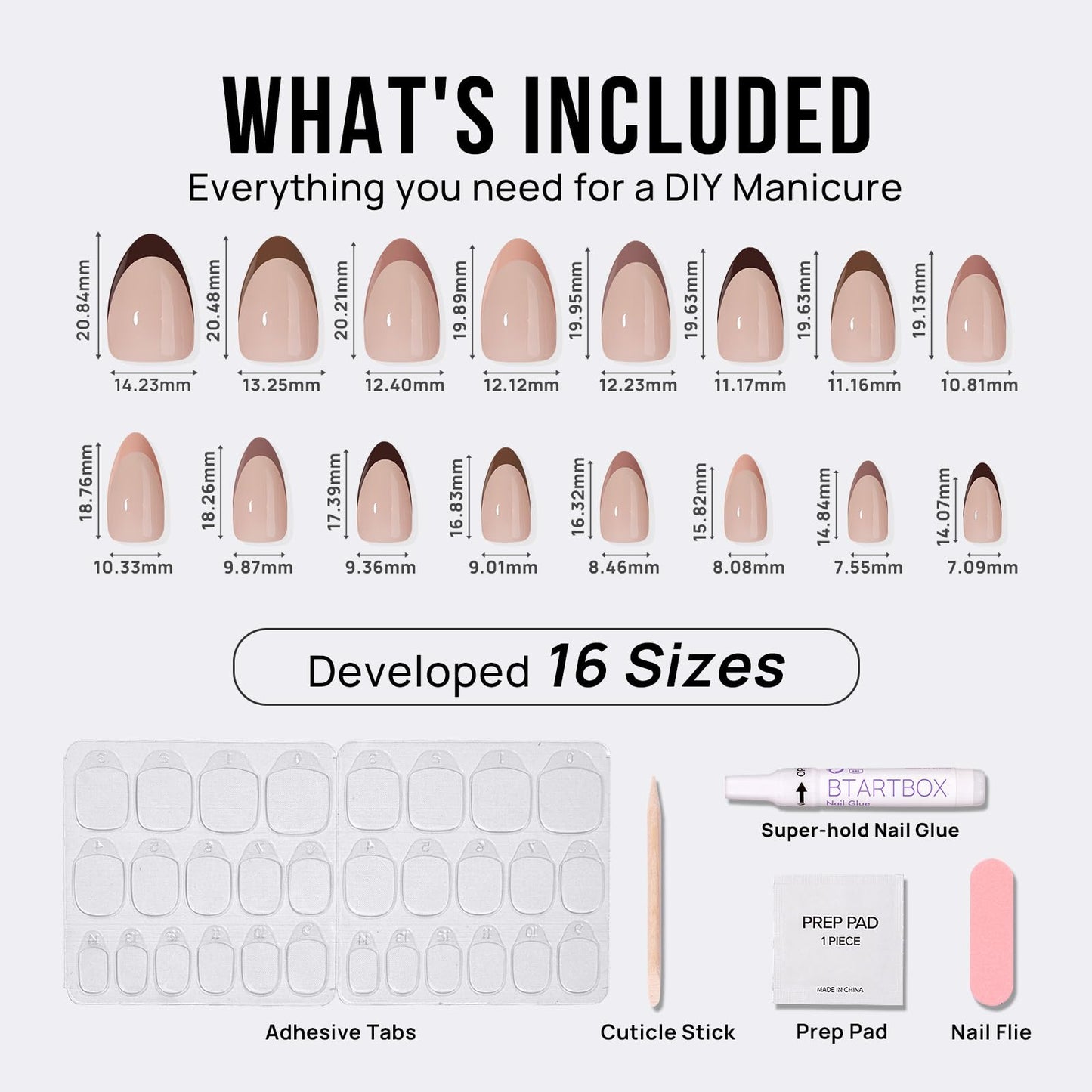 Almond Press On Nails - BTArtbox French Tip Press On Nails, Supremely Fit & Natural Glue On Nails with Nail Glue, Reusable Stick On Nails in 16 Sizes - 30 Fall Soft Gel Fake Nails Kit, Morning Coffee