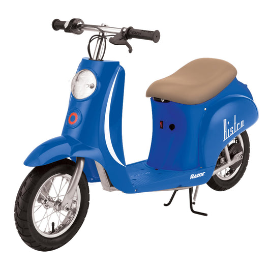 Razor Pocket Mod Miniature Euro 24V Electric Kids Ride on Retro Moped Scooter, Speeds Up to 15 Mph and 10 Mile Range, Ages 13+, Blue