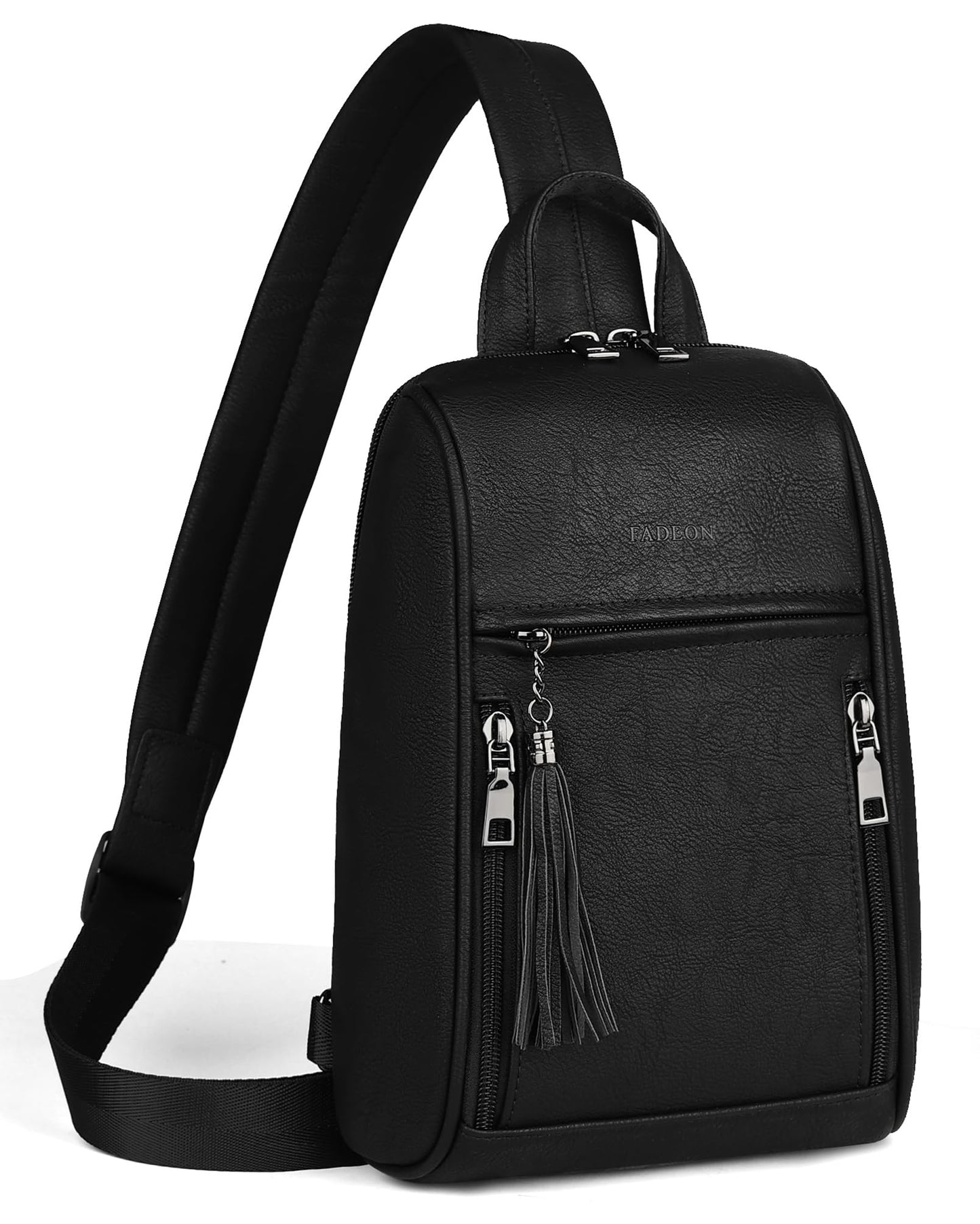 FADEON Large Sling Bag for Women Crossbody Purse with Tassels for Travel, Designer Leather Shoulder Chest Bags