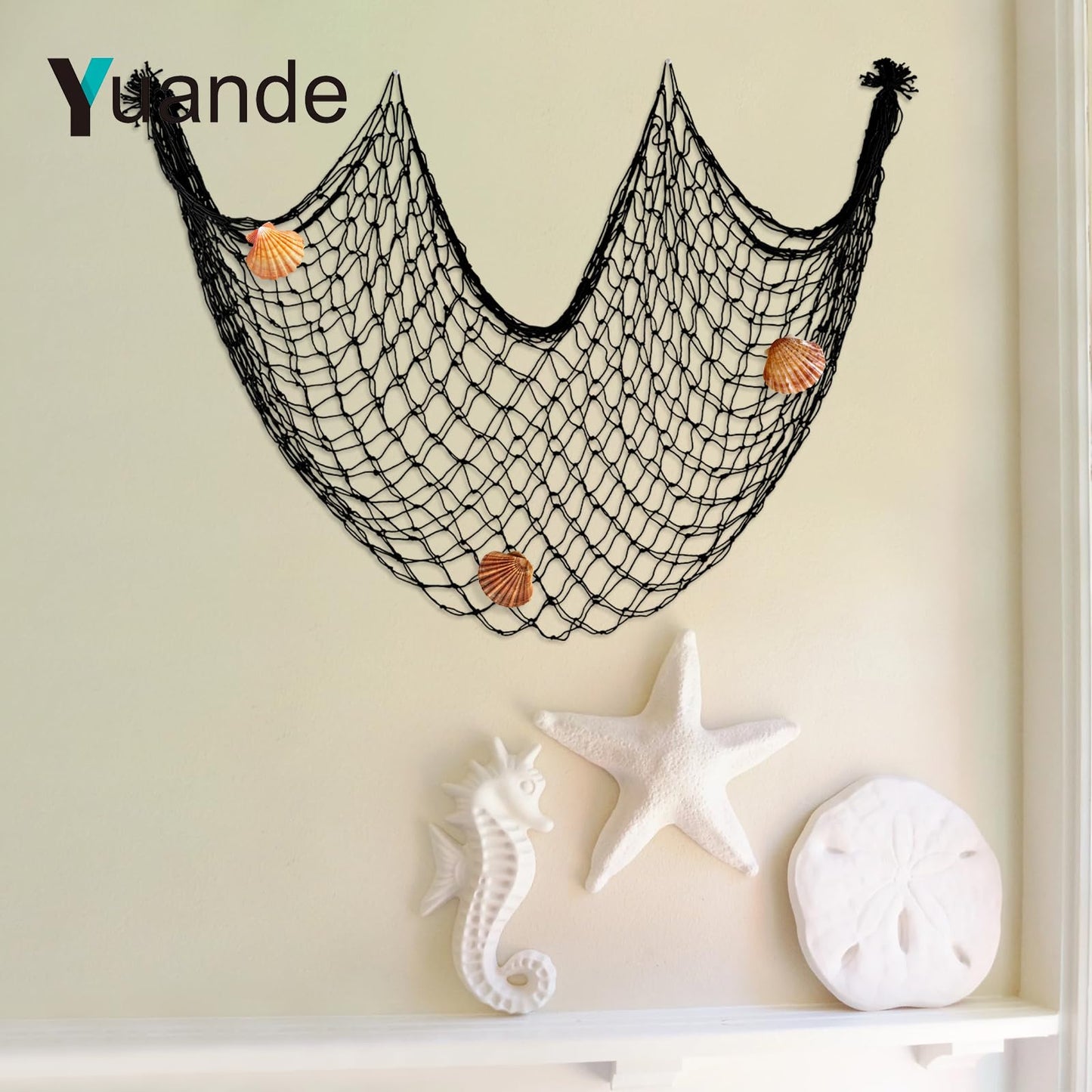 Decorative Fishing Net 80x40 Inch,YuanDe 2 Pack Large Black Picture Fish Net, Wall Photo Hanging Fishnet for Nautical Mermaid Pirate Ocean Themed Hawaii Beach Under The Sea Party Decorations