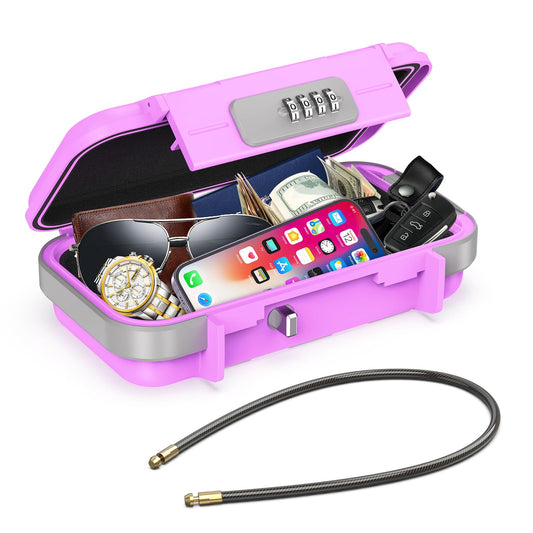 AMIR Portable Safe Box, Combination Security Case LockBox with Code, Waterproof Anti-Theft Personal Mini Travel Safe with Removable Chain, Portable Lock Box for Home, Office, Car, Dorm, Beach