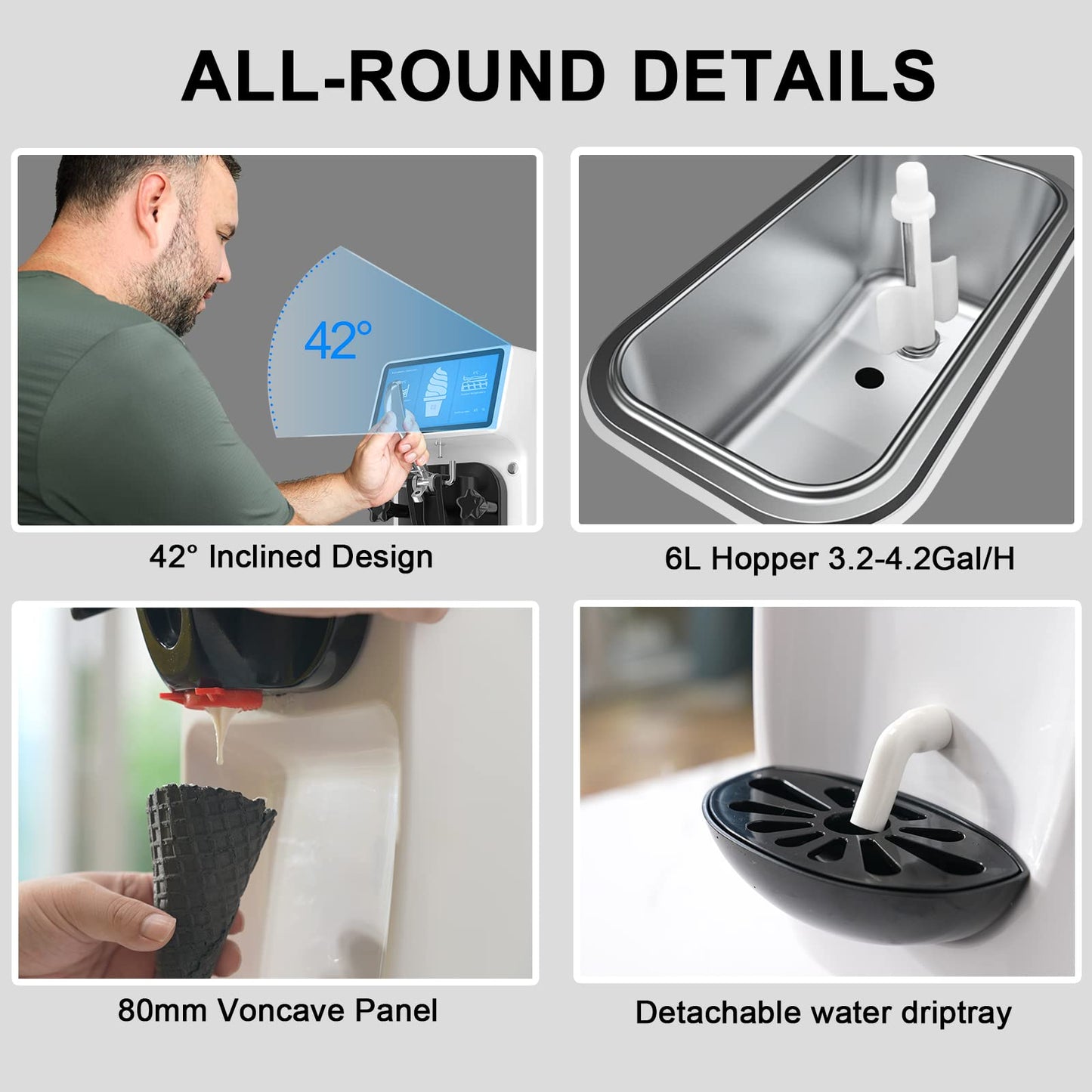 Soft Serve Ice Cream Machine, 7 Inch Screen Ice Cream Maker Machine 4.2 to 4.6 Gal/H Ice Cream Maker Machine with Pre-Cooling Soft Serve Machine with 1.6 Gals Tank for Party Store School Home