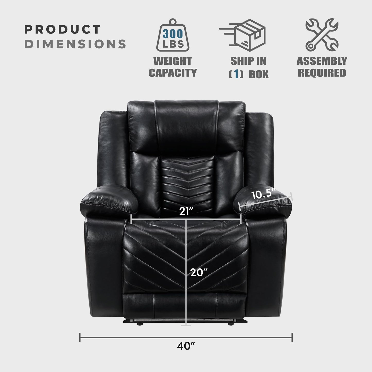 Lexicon Power Recliner Chair, Faux Leather Upholstered Home Theater Seating with LED Lighting, USB Charging Ports, Single Wall Hugger Reclining Chair for Living Room/Bedroom Easy Assembly, Black